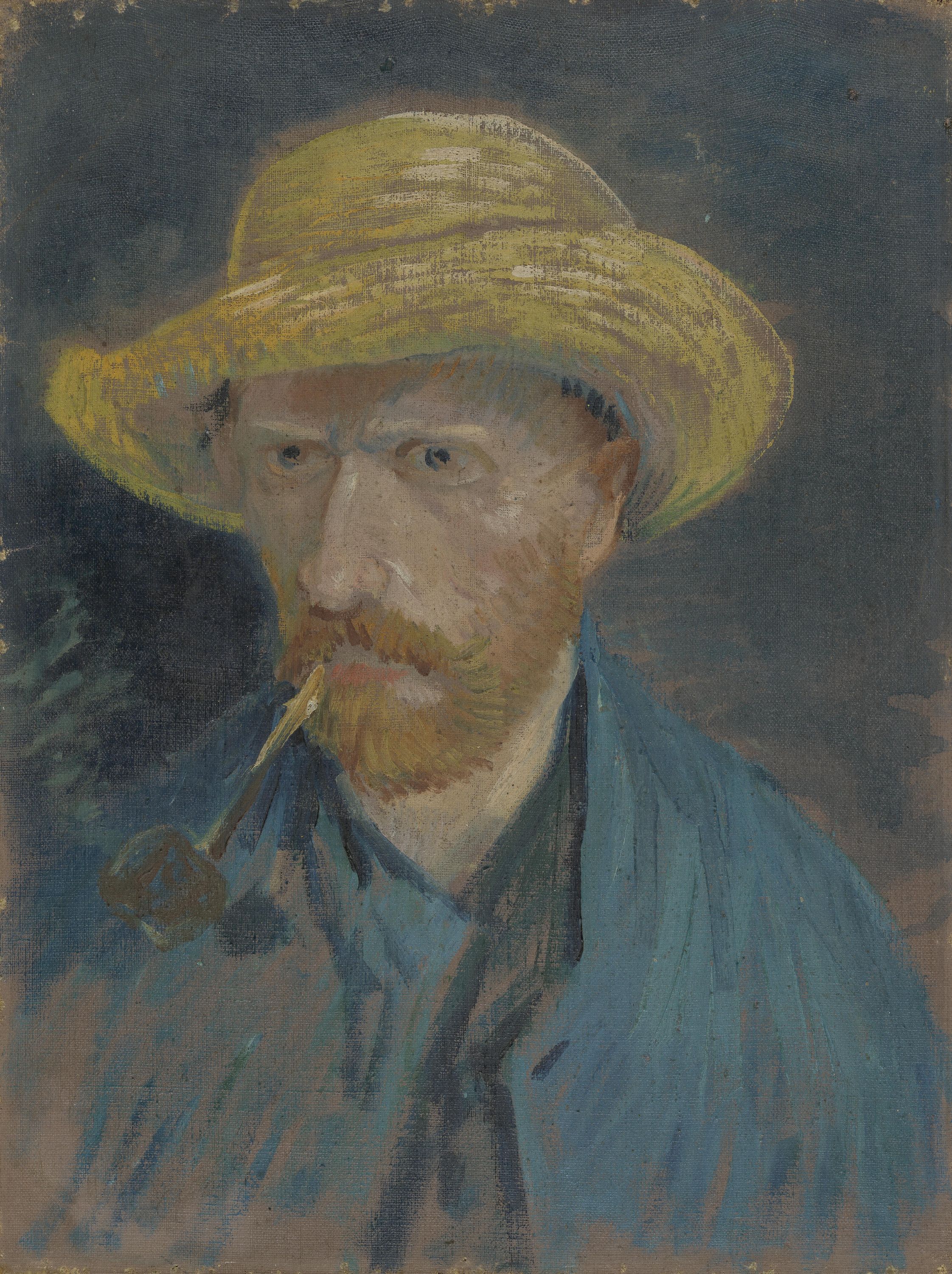 Картина Ван Гога Автопортрет с соломенной шляпе и трубкой 1887